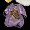 Comércio Exterior Transfronteiriço Camiseta Estampada de Manga Curta Estilo Americano de Verão para Homens High Street Estilo Hip-Hop Estilo de Rua Ins Estilo Europeu e Americano Top de Meia Manga