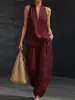 Roupas Femininas Independentes Primavera/Verão 2026 Amazon Aliexpress Cor Sólida Gola Halter Decote V Sem Mangas Conjunto Casual Estilo Férias
