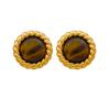 Pendientes de plata S925 con forma de aguja y piedra de ojo de tigre, chapados en cobre, con diseño geométrico, redondos y botones giratorios, joyería para las orejas 1326