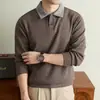 Camisa polo de tricô com mistura de lã e mangas compridas para homens, novo estilo outono e inverno 2026, casual, moderna, versátil, suéter com gola de lapela para homens