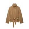 Atacado de roupas femininas estilo europeu e americano Ins transfronteiriço, jaqueta retrô elegante com cinto e efeito de textura camurçada 4344650