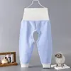 Protetores de Barriga Infantis de Cintura Alta para Primavera e Outono Calças de Algodão Puro com Abertura no Gancho para Bebês Leggings para Meninos e Meninas Calças com Abertura no Gancho para Proteger a Barriga do Bebê