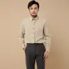 Camisa Masculina Listrada Vintage com Caimento, Estilo Britânico Francês, Tendência Versátil Sem Ferro Camisa para Padrinhos