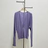 Blusa de Tricô com Decote V, Zíper Oculto e Mangas Morcego para Mulheres, Preto/Roxo Claro