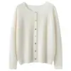 Cardigã 100% caxemira pura para mulheres, nova blusa básica de outono e inverno, jaqueta solta de cor sólida, peça externa estilo coreano com gola redonda