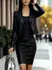 Conjunto de dos piezas de moda para mujer transfronterizo europeo y americano de AliExpress: chaqueta elegante de PU de manga larga y vestido de tirantes de PU