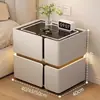 Mesita de noche inteligente, simple y moderna, multifuncional con carga inalámbrica y altavoz, gabinete de mesita de noche de madera maciza de lujo ligero para uso en el hogar del dormitorio