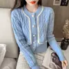 Cardigan de tricô com renda novo da Primavera e Outono francês feminino elegante suéter de manga longa top coat estilo socialite pequeno feminino