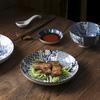 Prato de cerâmica retrô estilo japonês, prato doméstico, prato fundo, prato criativo para peixe, prato de porcelana azul e branca, conjunto de talheres de estilo japonês