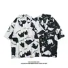 Camisa de Manga Curta com Estampa de Gato Graffiti Estilo Havaiano para Homens e Mulheres Camisa Drapada para o Trabalho Design de Jaqueta de Meia Manga