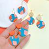 Pendientes Hechos a Mano Estilo Pintura al Óleo de Color Contrastante Puntada Redonda de Arcilla Suave Pendientes para Mujer Diseño Geométrico Pendientes de Arcilla Suave Pendientes Nuevos