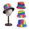 Sombrero de pescador arcoíris estilo japonés y coreano, con cabeza grande, costuras Wai, parte superior plana, combinable con todo, para hombre y mujer, sombrero de viaje, sombrero de lavabo, sombrero de doble cara.