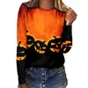 Moletom Halloween 2023 Transfronteiriço Feminino com Estampa Digital 3D Bruxa Má Castelo Sombrio Festa de Terror Pulôver