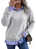 Otoño 2026 Nuevo Ropa de Mujer Europea y Americana de Amazon Manga Larga Moda Casual Cuello Solapa Sudadera de Dos Piezas Falsas Patchwork
