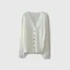 Cardigã de Malha Cashmere com Renda de Cílios 100% Cashmere Design Feminino Suéter Versátil Casaco Outono