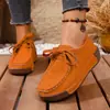 Colección Otoño 2025: Zapatos de Plataforma Cuña con Punta Redonda para Mujer de Piel Genuina con Cordones y Forro de Felpa, Zapatos Casuales para Madres