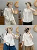 Camisa Floral de Gasa de Algodón de Doble Capa 2026 para Mujer, Top de Verano de Media Manga, Suave, Agradable para la Piel, Transpirable, Camisa de Cuello V de Manga Media
