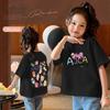 Camisetas de Algodão de Manga Curta para Meninas Primavera e Verão Novas Blusas Soltas Roupas Infantis Médias e Grandes Camisetas Casuais Simples Estampadas para Crianças