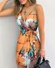 Vestido de Verano 2021 Wish Amazon Aliexpress con Escote en V y Lazo Estampado Vestido Midi de Tirantes para Mujer Espalda Descubierta Elegante