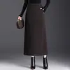 Saia Reta de Lã da Moda Feminina 2026 Outono Inverno Nova Cintura Alta Cobrindo o Quadril Saia Longa Versátil Emagrecedora Bodycon