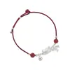 Prata Pura 999 Peixe Gato Sino Contas Redondas Pulseira de Corda Vermelha Design Simples Feito à Mão Versátil Joia de Mão B3121