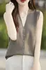 Chaleco de punto de lana fina transfronterizo con cuello en V para mujer, chaleco de lana sin mangas para otoño e invierno, holgado y cómodo, versátil para ir al trabajo