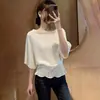 Top de Punto Blanco con Cuello Redondo y Mangas Murciélago para Mujer 2026 Verano Nuevo Estilo Francés Suave Cintura Ceñida Top de Alta Gama