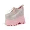 Zapatos individuales de tacón superalto de 16 cm con plataforma de punta redonda, tacón grueso, cordones, zapatos de mujer, zapatos de plataforma de otoño con pedrería, zapatos casuales