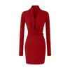 Vestido Bodycon de Manga Longa Torcido com Decote em V Estilo Desejo Puro, Vestido Curto Color Sólida Moderno e Versátil Slim-Fit, Hot Girl