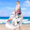 Toalla de playa redonda estampada de fibra con borlas, ideal para playa y playa, sin arena.