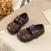 Zapatos Mary Jane de Cuero Redondos Estilo Retro para Niñas 2026 Nuevo Estilo Otoño Suela Suave Velcro para Niños Pequeños Estilo Británico Zapatos de Princesa