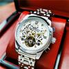 AOKULASIC/Aogulas Relógio Mecânico Automático com Strass para Homens Mostrador Vazado Calendário Duplo Multifuncional Pulseira de Aço