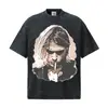 Camiseta de manga corta con personaje vintage de la banda de rock Nirvana, cuello pequeño retro lavado y desgastado