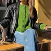 Suéter de Punto para Mujer Transfronterizo Nuevo 2026, Color Sólido, Cuello Redondo, de Botones, Corto, Holgado, Cardigan Versátil de Punto para Mujer