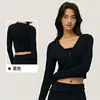 Chaqueta corta de yoga con cuello en V transfronteriza para mujer con cremallera, top deportivo ajustado, ropa de fitness Pilates, manga larga