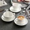 Juego de Tazas de Café de Cerámica Espesa Blanco Puro, Ze Tian Arte Latte Espresso Simple Boca Ancha Estilo Europeo