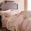 Conjunto de 4 peças de Veludo Leite Esculpido Espesso de Inverno Classe A Feminino Francês Bordado Renda Cobertor Quente Rosa
