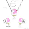 Conjunto Popular Lindo de Aretes y Collar de Helado de Cereza Transfronterizo, Aretes Dulces y Delicados, Conjunto de Joyería de Acero Inoxidable para Mujeres
