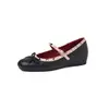 Zapatos Mary Jane de Piel de Oveja para Mujer con Tachuelas, Botines que Aumentan la Altura, Nuevo Estilo Otoño, Piel Genuina, Punta Redonda, Moño, Zapatos de Boca Baja