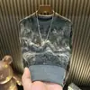 Outono e Inverno Novo Estilo Céu Estrelado Strass Lã Grossa Masculina Gola Redonda Estilosa Casual Manga Longa Camiseta Camisa Base