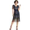 S-4XL Vestido Vintage Gatsby de los años 20 con Lentejuelas y Flecos, Disfraz de Baile de Salón