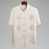 Conjunto de Manga Corta de Seda Helada Estilo Tang para Hombre Verano Cuello Alto Bordado Estilo Chino Camisa de Abuelo de Mediana Edad Atuendo de Papá Hanfu