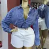 Moda Feminina Transfronteiriça Europeia e Americana Verão 2026 Novo Estilo Elegante Casual Versátil Listrado Solto Manga Longa Camisa Top