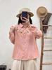 Primavera 2025 bordado flor hilo de algodón doble camisa mujer holgada combinable todo con manga larga cárdigan top venta al por mayor