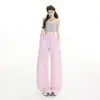 Pantalones Anchos de Cintura Alta Estilo Retro Americano Yc& con Cordón Elástico en la Cintura, Pantalones Curvos Fluidos, Pantalones Casuales para Mujer, Primavera y Verano