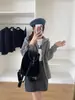 Tienda de Puestos de Huevos Dongdaemun de Corea del Sur Chaqueta con Cremallera Doble y Solapa de Punto Grueso Ropa de Abrigo
