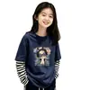 Camiseta de manga larga con retazos de algodón puro para niñas, nueva y elegante, para primavera y otoño 2026, top infantil casual, camiseta básica para niños mayores