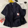 Cardigan de Algodão Nuvem Verão Novo Estilo Transfronteiriço com Gola, Pijama Doce Feminino, Shorts de Manga Curta, Conjunto de Roupa de Casa Feminina