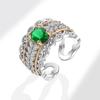 Brinco popular de espiga de arroz esmeralda imitação Amazon feminino Europeu e Americano luxo full diamond ouro bicolor anel de boca aberta de alta qualidade