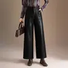 Pantalones elegantes de cuero PU estilo coreano de pierna ancha para mujer, novedad otoño 2026 de cintura alta, adelgazantes, modernos, versátiles, cropped, casuales